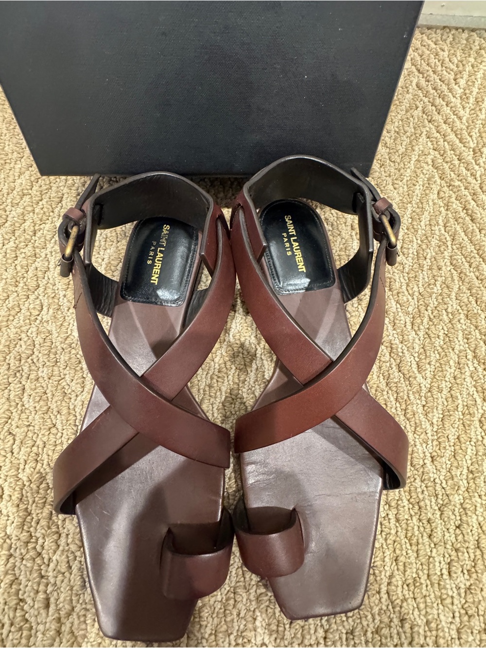 Saint Laurent Hiandra Brown Leather Gladiator Flat Sandals 38.5 EU w/ Box - Picture 2 of 9